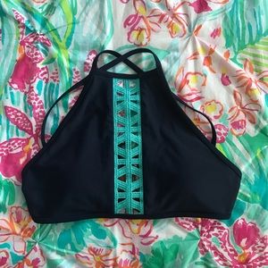 aerie - high neck navy and teal bikini top